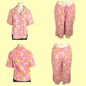 Their Nibs L Pink Banana Print Pajama Set Short Sleeve Capri Cotton Relaxed Fit